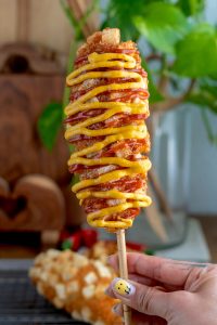 Korean-style french fries corn dog (Gamja-hotdog: 감자핫도그