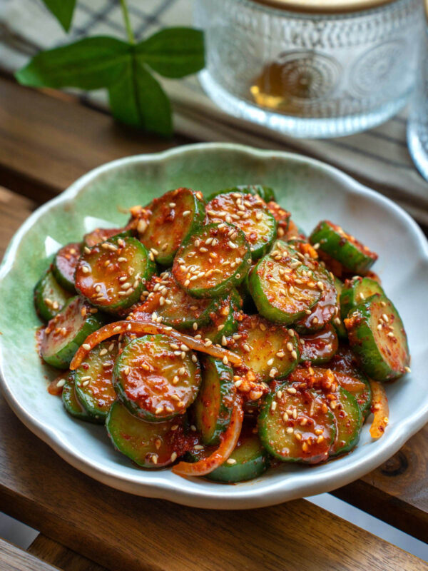 Oi muchim (Korean cucumber salad) as a side dish.