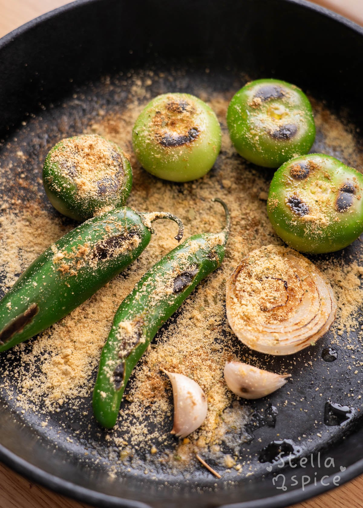 seasonings added to the charred vegetables