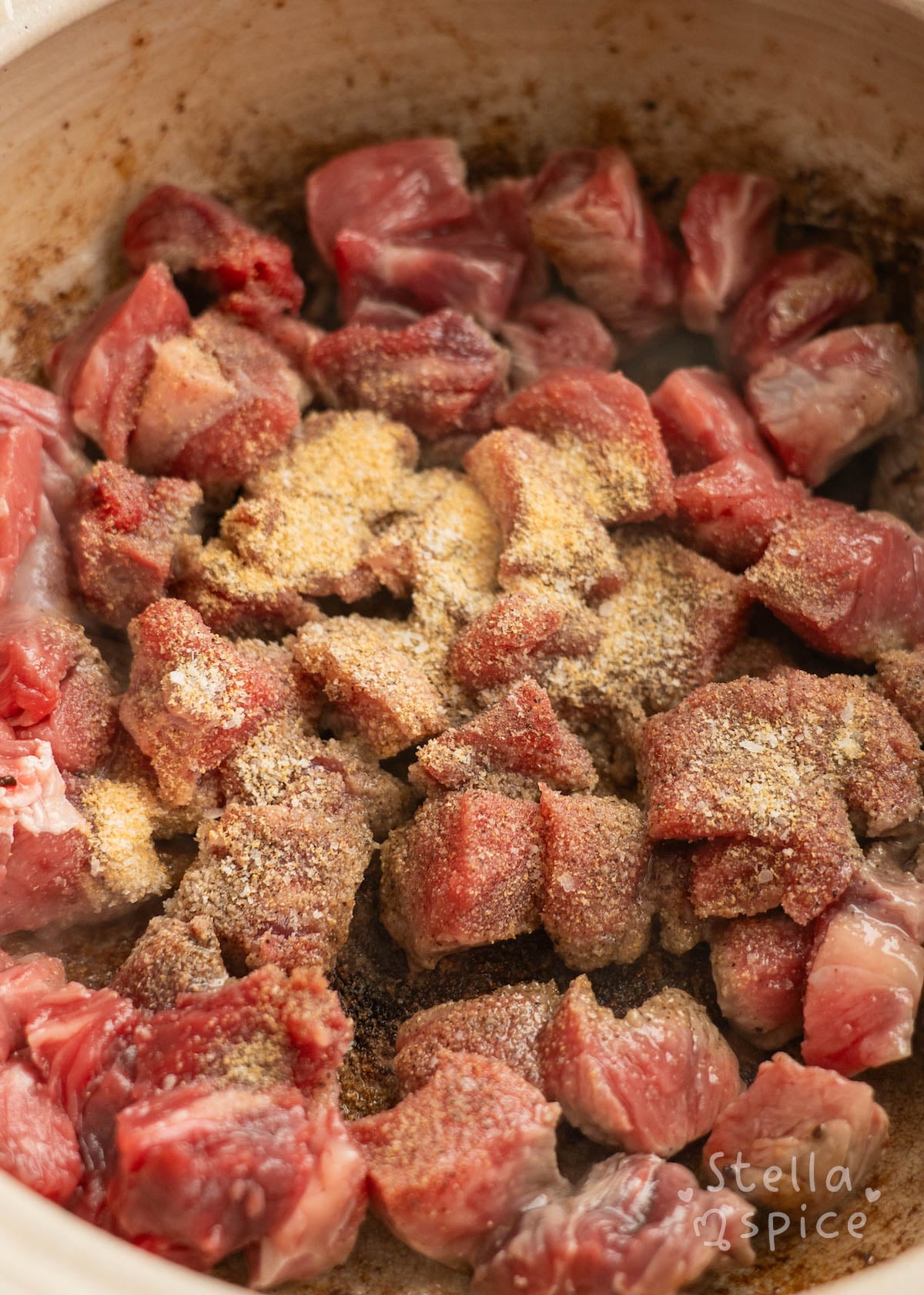 seasoned beef browned in bacon fat